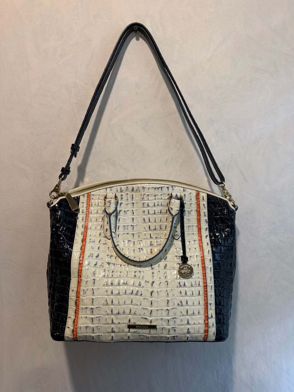 Brahmin Large Duxbury Satchel Crocodile-Embossed Leather